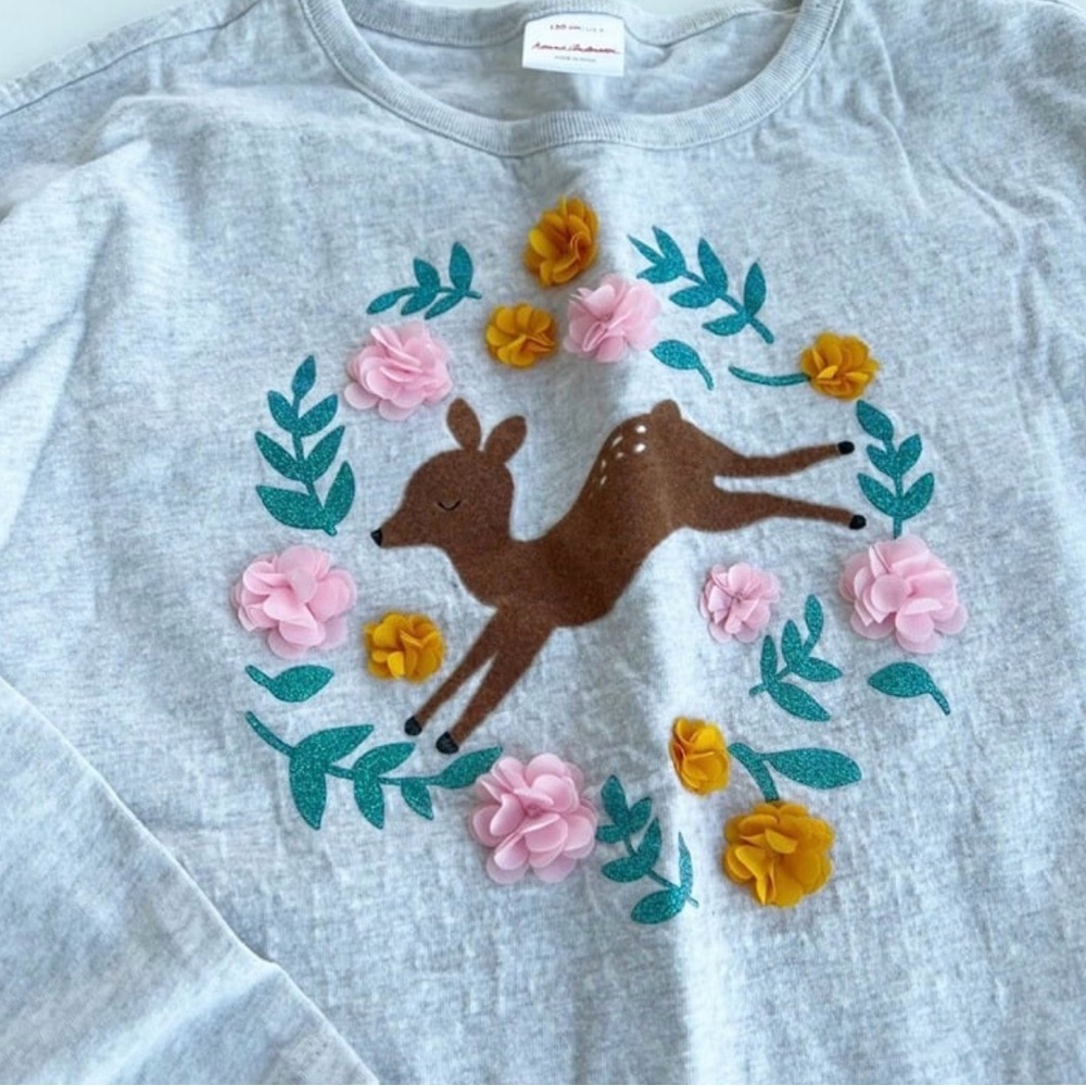 Hanna Andersson Gray Long Sleeve Tee with Deer and Floral Design - Picture 5 of 6